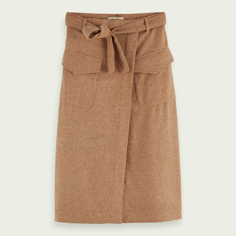 Wool-Blend Midi Wrap Skirt (Sand)