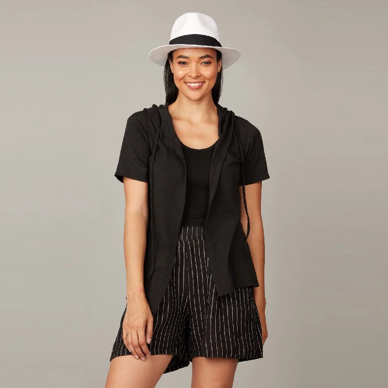 Pinstripe Relaxed Linen Shorts (Black + White)