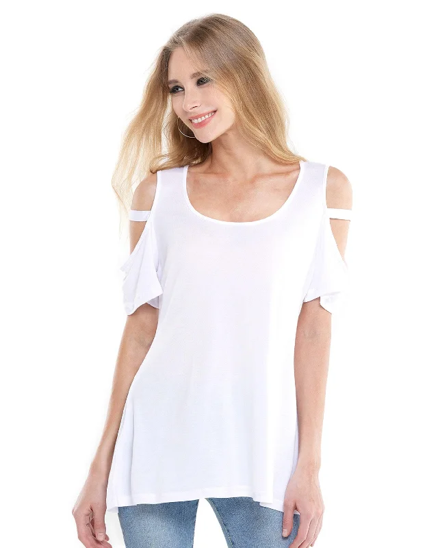 Cold Shoulder Short Sleeve Top - White