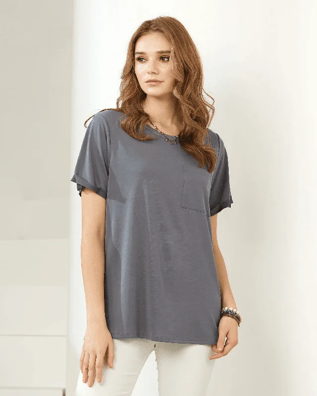 Cupro Modal Short Sleeve Top - DK.Grey