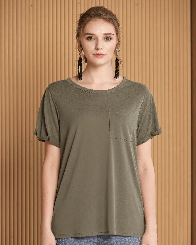 Cupro Modal Short Sleeve Top - Olive