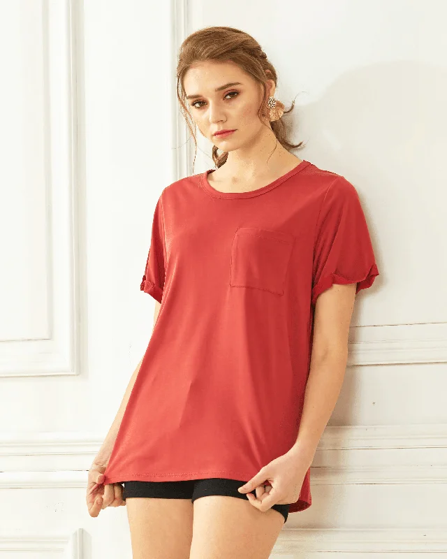 Cupro Modal Short Sleeve Top - Rust