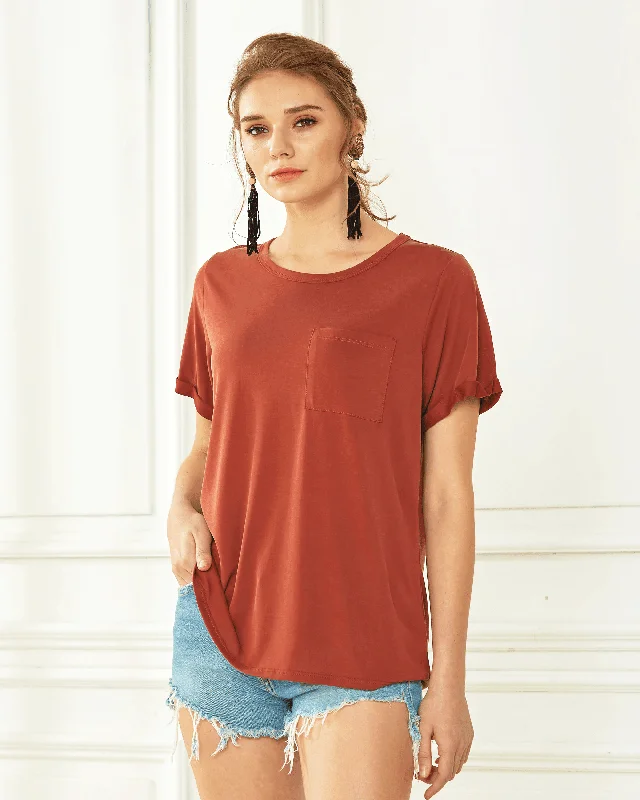 Cupro Modal Short Sleeve Top - Spicy Brown