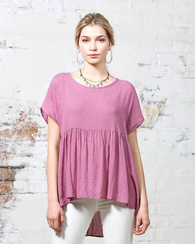 Flowy Short Sleeve Peplum Top - Mauve