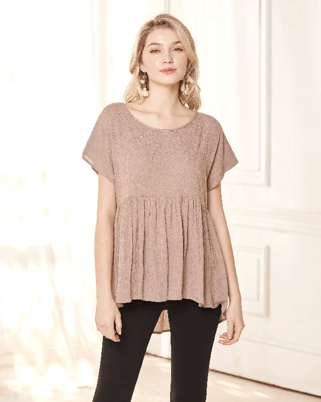 Flowy Short Sleeve Peplum Top - Mocha