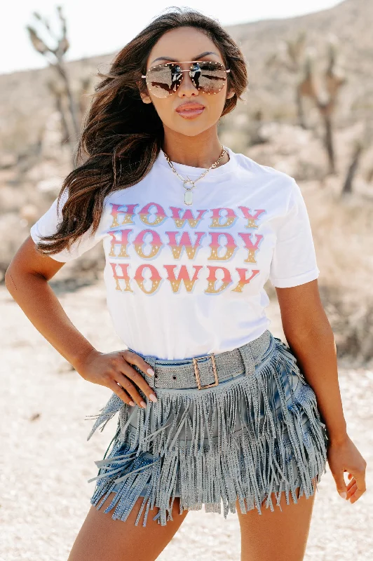 "Howdy" Graphic T-Shirt (White) - Print On Demand