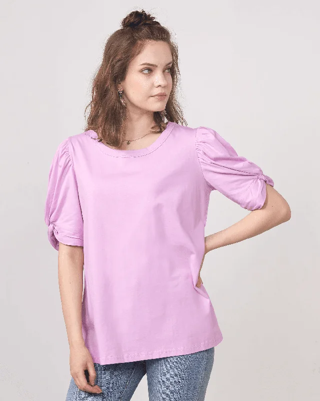 Knotted Puff Sleeve Top - Lilac