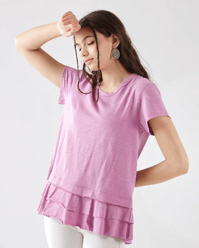 Layered Ruffle Hem Short Sleeve Tee - Lilac