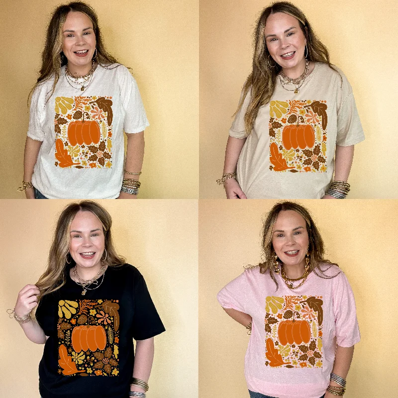 Online Exclusive | Fall Mania Graphic Tee with Hand drawn Pumpkin and leaves in Multiple Color Options