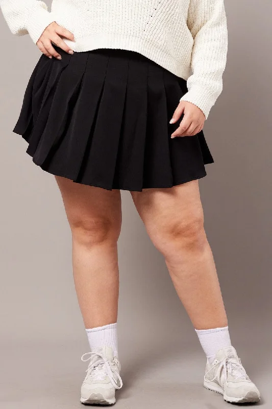 Black Tennis Pleated Mini Skirt With Shorts Under