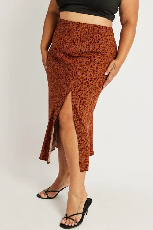 Brown Geo Spot Slip Skirt