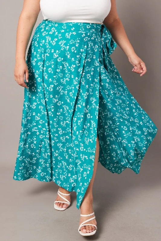 Green Ditsy Wrap Maxi Skirt