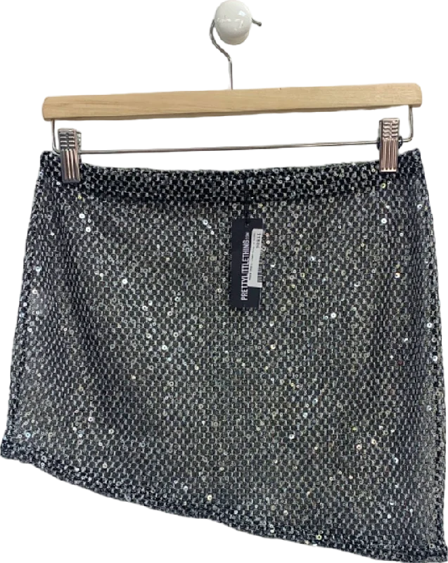 PrettyLittleThing Black Sequin Sheer Mini Skirt UK 10