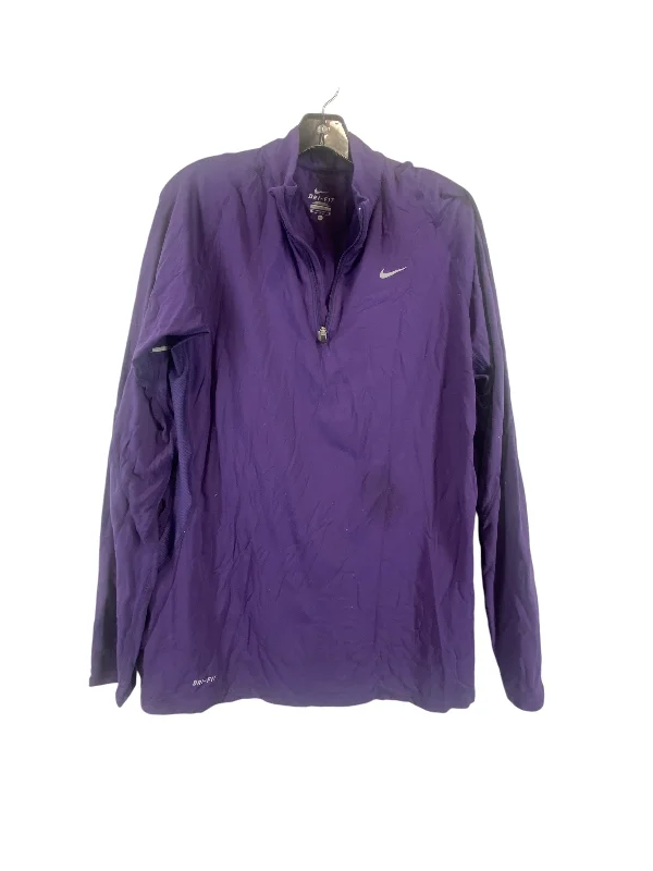 Athletic Top Long Sleeve Collar By Nike In Purple, Size: M