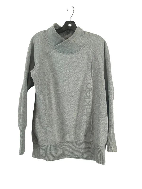 Athletic Top Long Sleeve Crewneck By Calvin Klein In Grey, Size: M