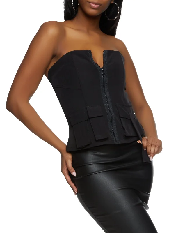 Zip Front Cargo Pocket Tube Top