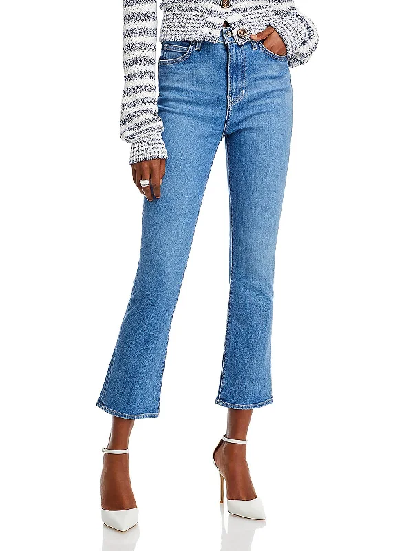 Carly Womens Denim Cropped Flared Jeans