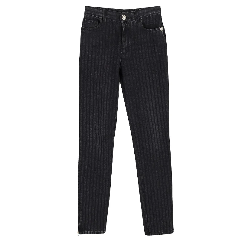 Chanel Pinstripe Straight-Leg Jeans in Grey Cotton