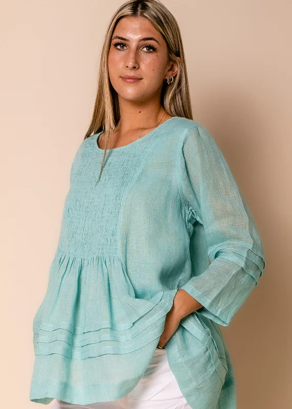 Dolly Linen Top in Aqua Mist