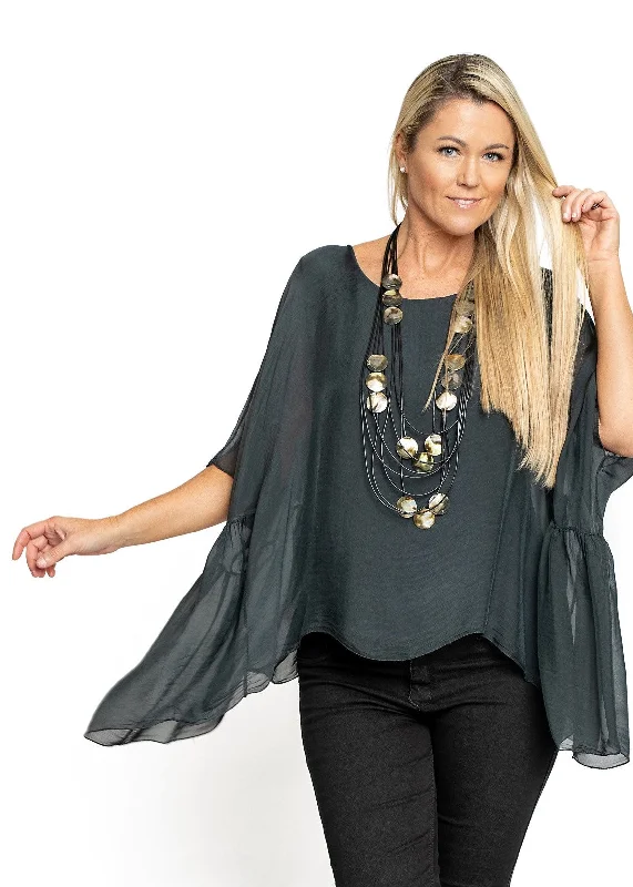 Florence Silk Top in Granite