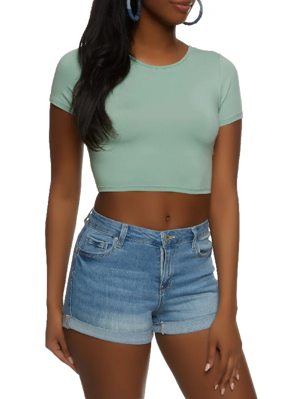 Solid Open Lace Up Back Crop Top