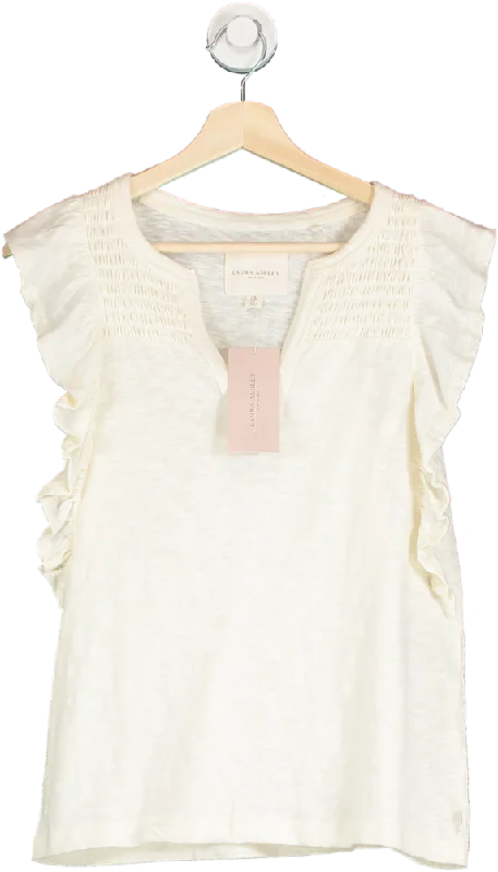 Laura Ashley Cream Ruffle Sleeve V Neck Top UK 8