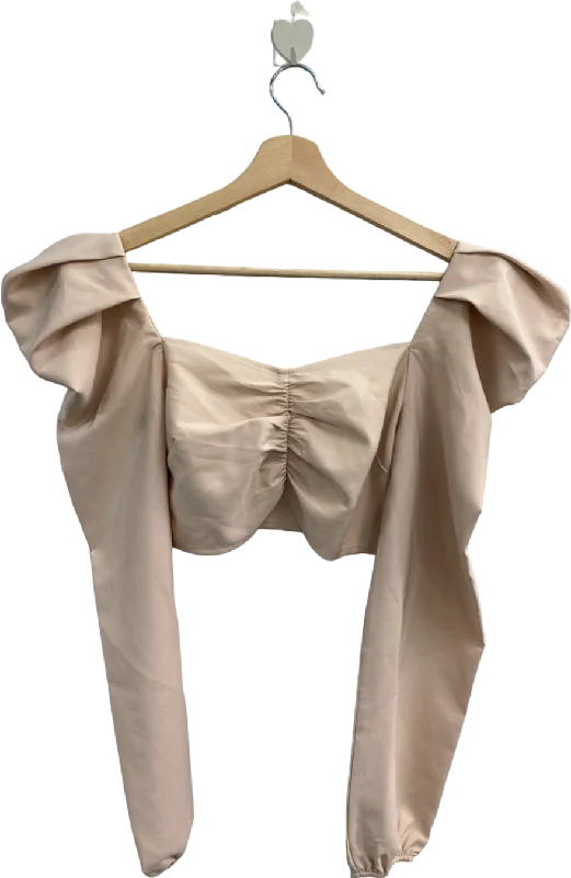 Missguided Beige Ruched Bardot Top UK 6