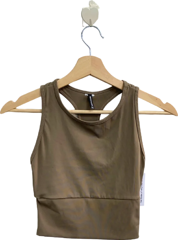 PrettyLittleThing Khaki Racerback Crop Top Size UK 6