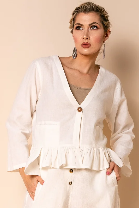 Romy Linen Blend Top in Cream