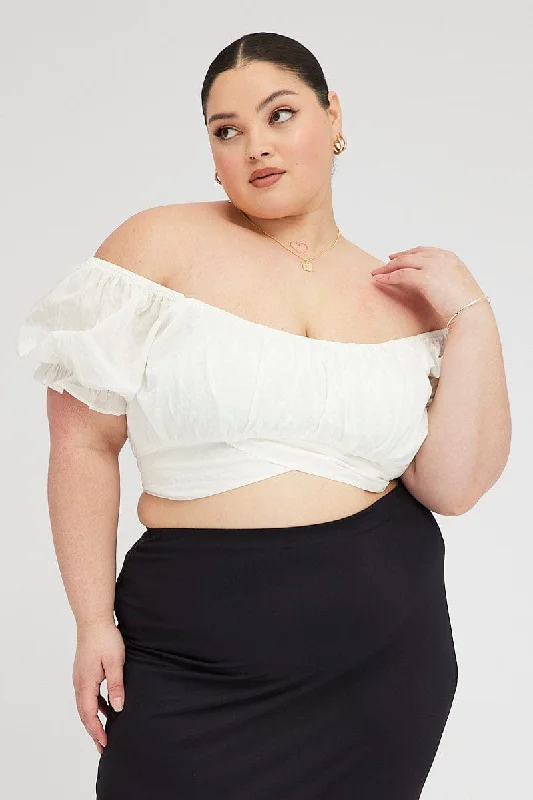 White Crop Top Short Sleeve Tie Back