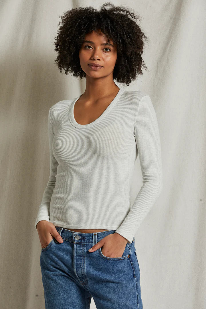 Whitney Rib U Neck Long Sleeve Sweater - Ash