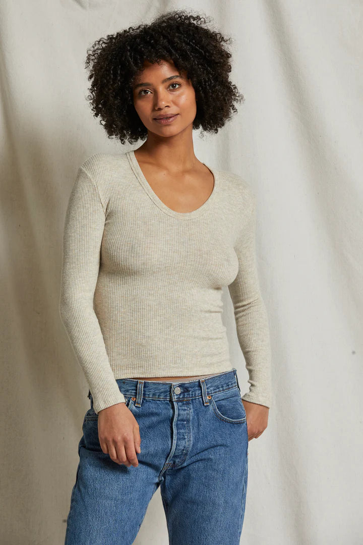 Whitney Rib U Neck Long Sleeve Sweater - Oatmeal