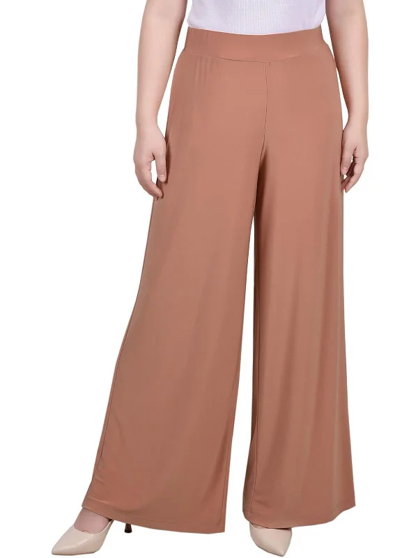 Petites Womens Office Mid-Rise Palazzo Pants