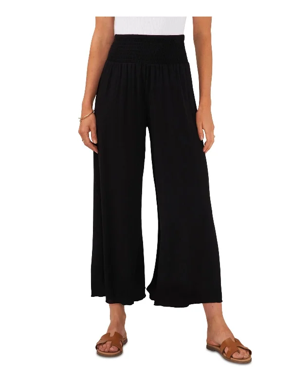 Plus Womens Smocked Rayon Wide Leg Pants