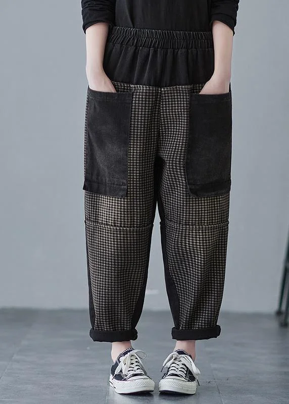 Style Spring Pants Elastic Waist Plaid Photography Patchwork trousers