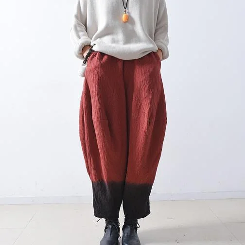 summer red fine linen harem pants oversize vintage casual pants