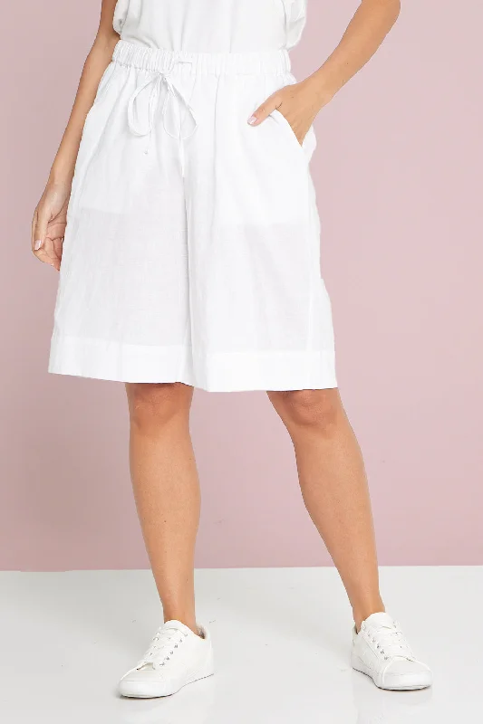 Zhuri Linen & Cotton Shorts - White