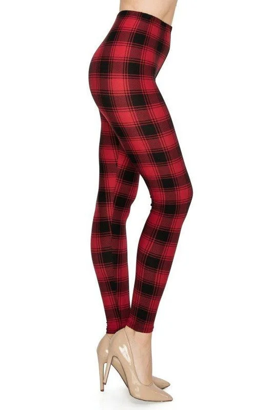 Holiday Plaid Buttery Leggings Black/Red