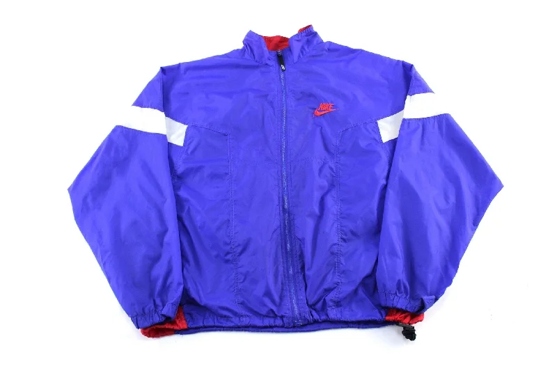 90's Nike Embroidered Logo Red, White, & Violet Zip Up Jacket