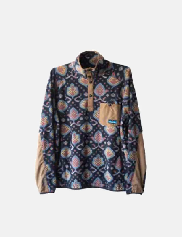 Kavu Teannaway Fleece Pullover Jacket - Woodland Weaves Navy Blue/Brown