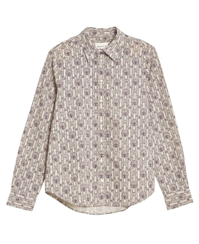 Regular Fit Archive Print Cotton Voile Shirt - Lilac