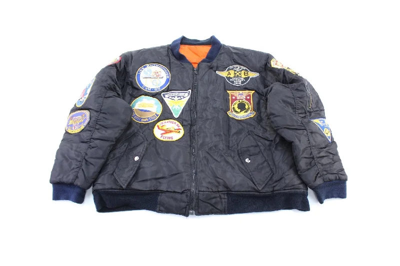 Vintage Military Embroidered Patches Navy Bomber Jacket