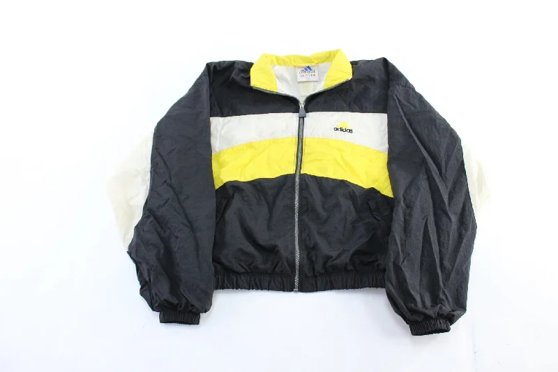 Women's 90's Adidas Embroidered Logo Black, White, & Yellow Windbreaker Jacket