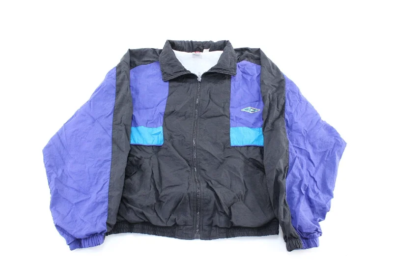 Women's 90's Wilson Embroidered Logo Black, Purple, & Aqua Windbreaker Jacket