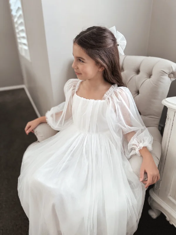 Ellie Long Sleeve Girls White Dress