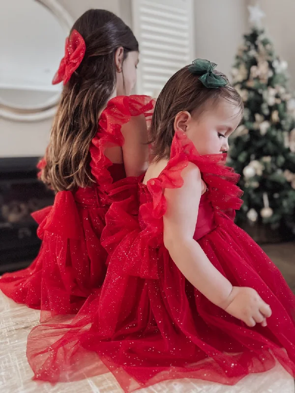 Lotus Red Sparkle Girls Christmas Dress