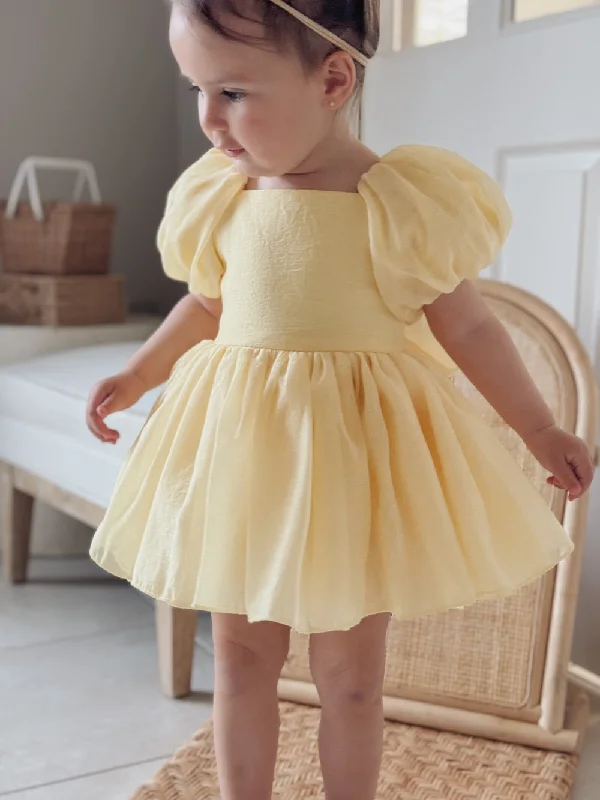 Lucy Puff Sleeve Yellow Baby Dress