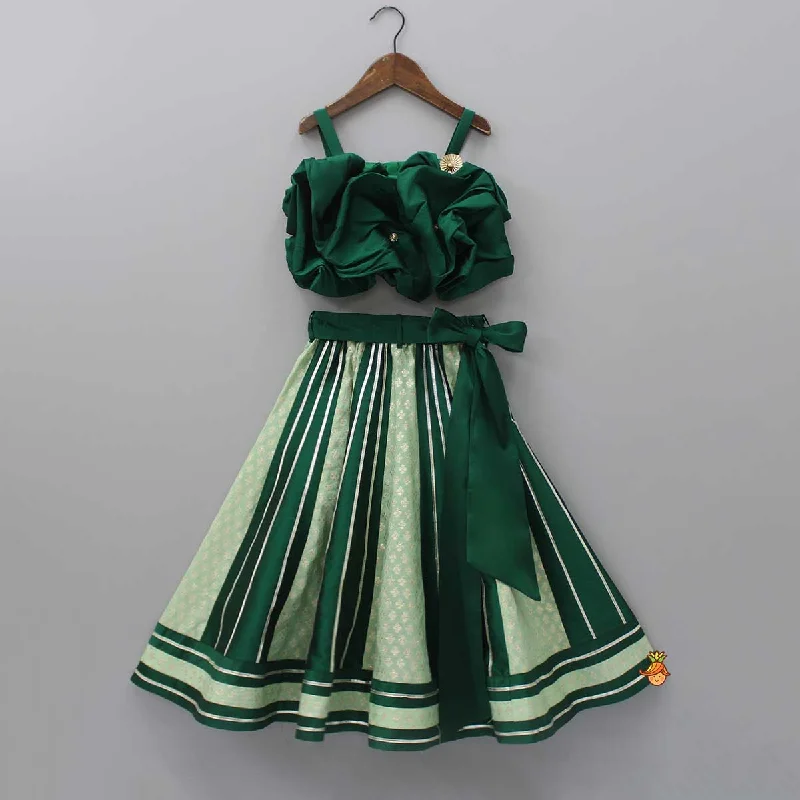 Puffy Gathered Yoke Green Top And Lehenga