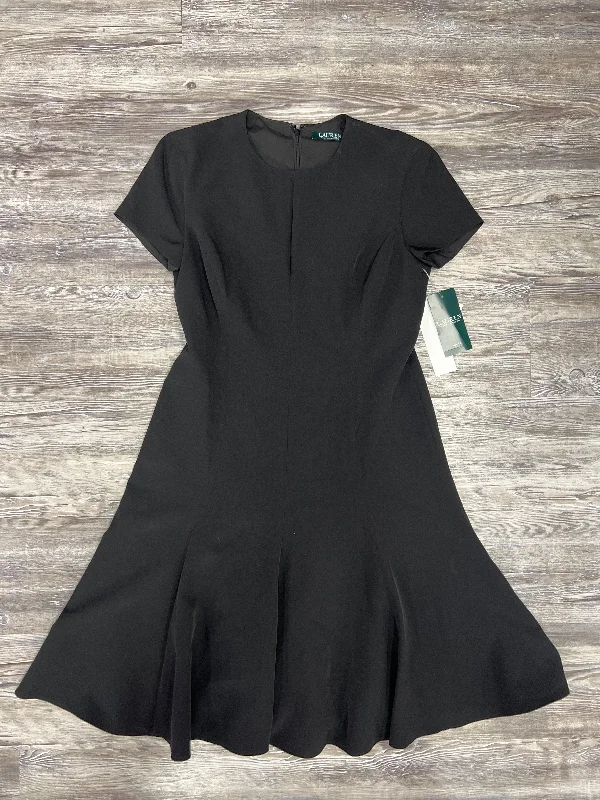 Black Dress Casual Midi Lauren By Ralph Lauren, Size Petite   Small