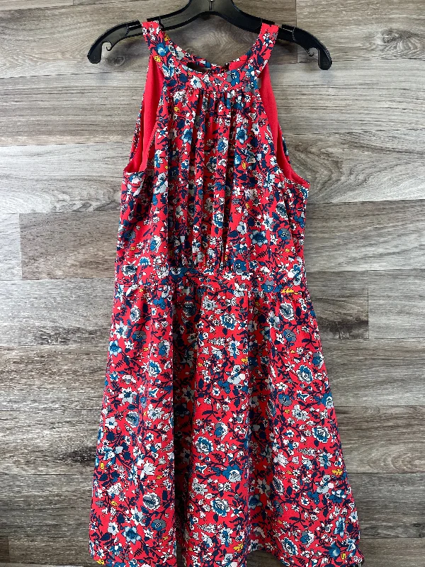 Blue & Red Dress Casual Midi Loft, Size Petite L